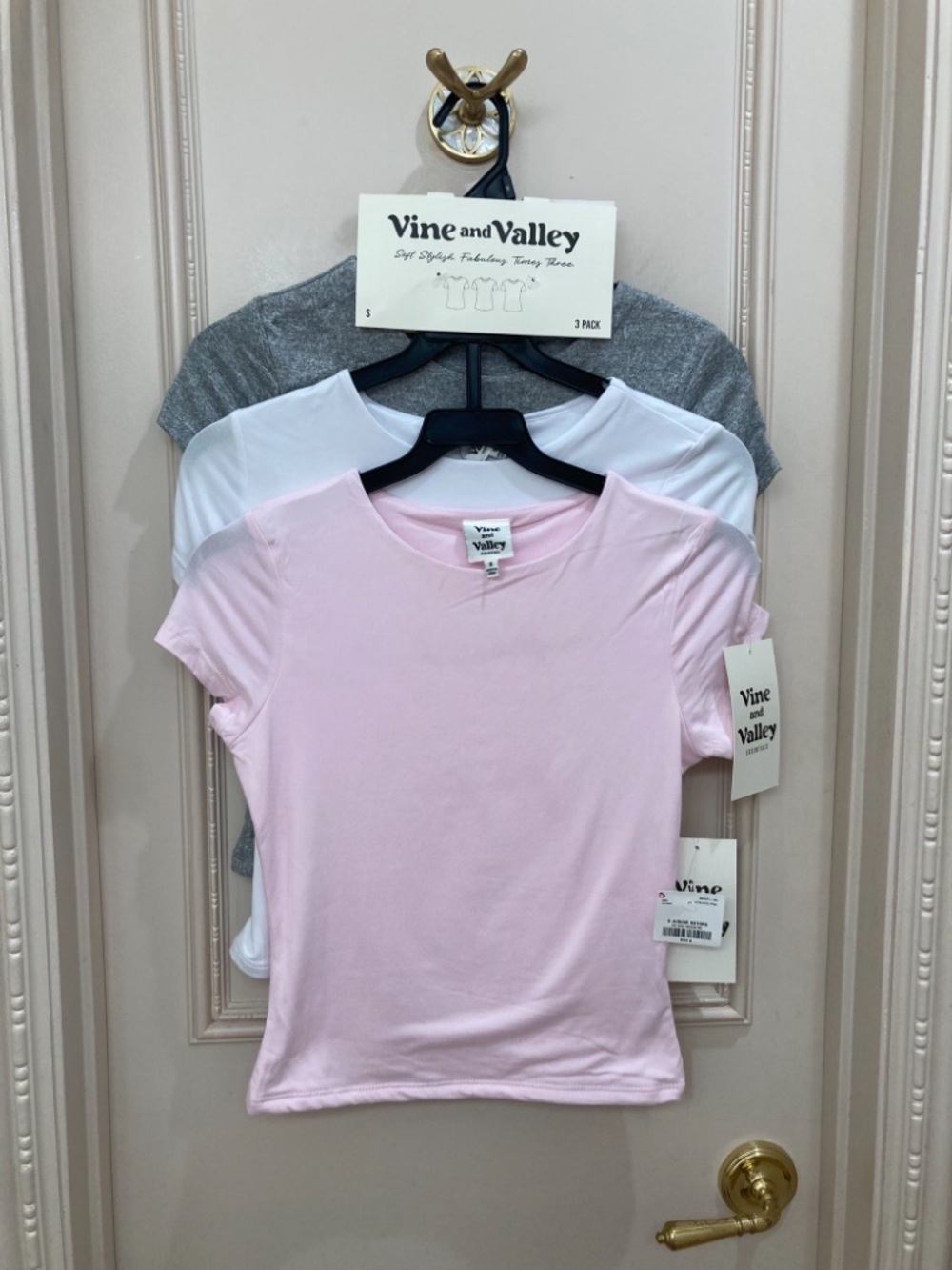 Vine and Valley Short Sleeve Crewneck Tee - Pink, White & Gray (3-Pack)